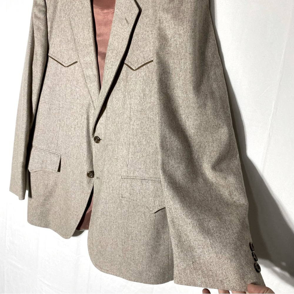 Vintage Tan Beige Wool Blend Western Two Button Blazer 44R Cowboy Stampede Rodeo - Picture 12 of 14